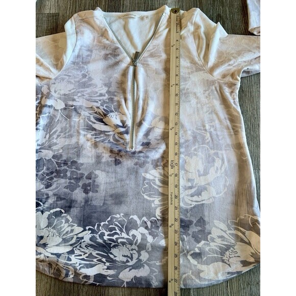 Soft Surroundings Floral Half Zip Long Sleeve Velvet Tunic Popover Top Large - Picture 4 of 8